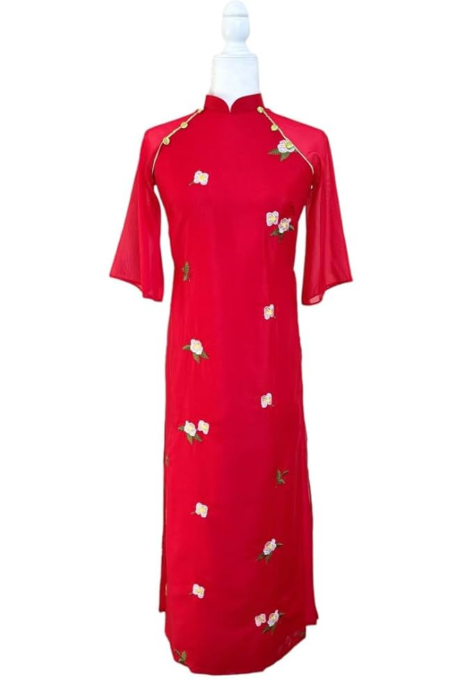 [No 262]ベトナムアオザイ(Áo dài Việt Nam ) Red Silk Ao Dai: Modern Vietnamese Dress - Lunar New Year - Etsy